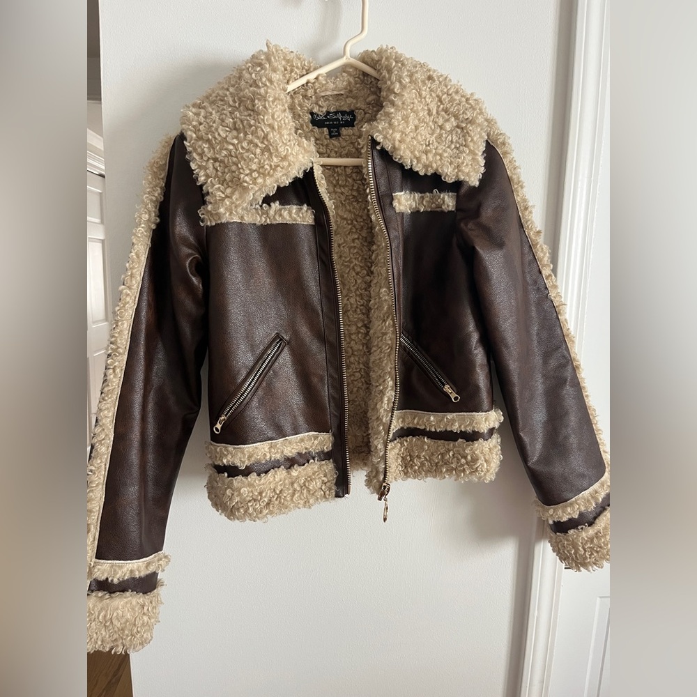 Miss Selfridge Brown and Cream Teddy Jacket